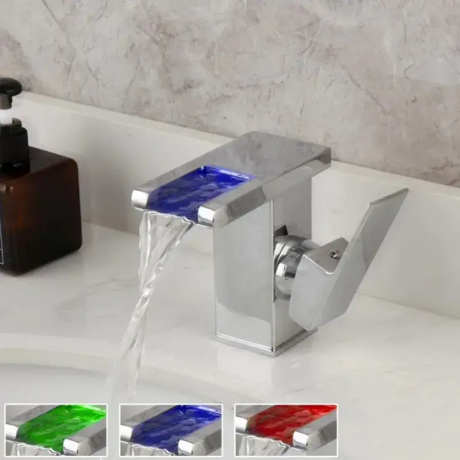 Washbasin της μπαταρίας, Chrome, RGB φως, αλλαγή χρώματος ανάλογα με τη θερμοκρασία του νερού, OD3014