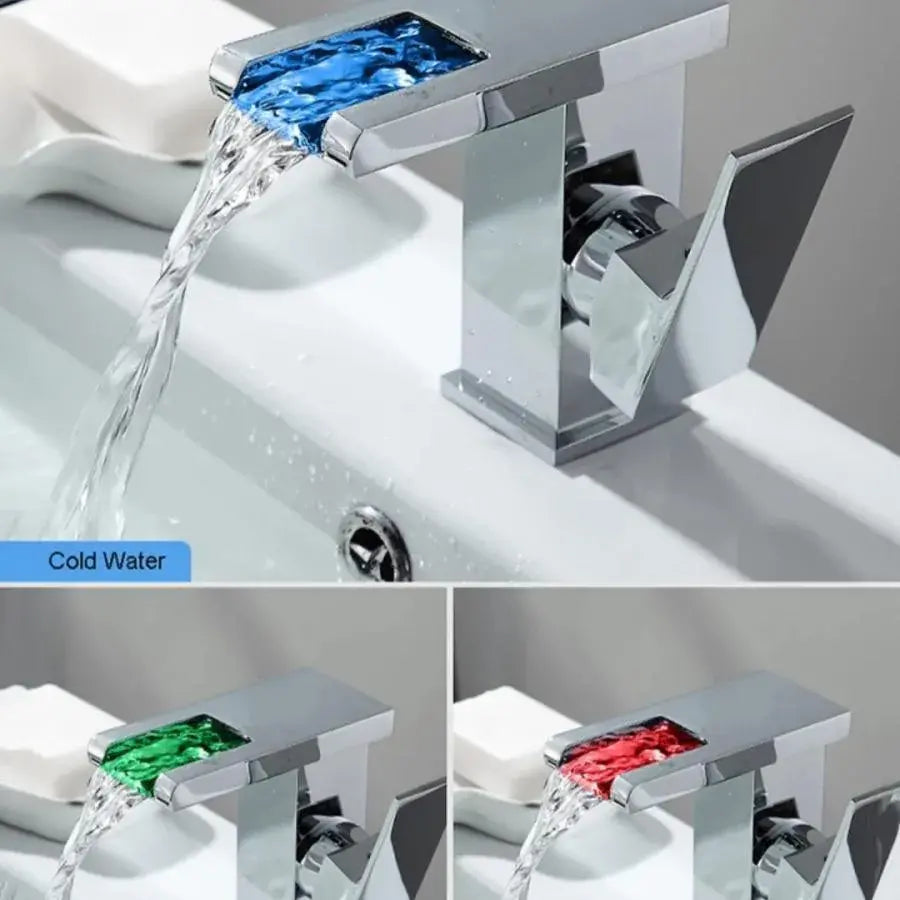 Washbasin της μπαταρίας, Chrome, RGB φως, αλλαγή χρώματος ανάλογα με τη θερμοκρασία του νερού, OD3014