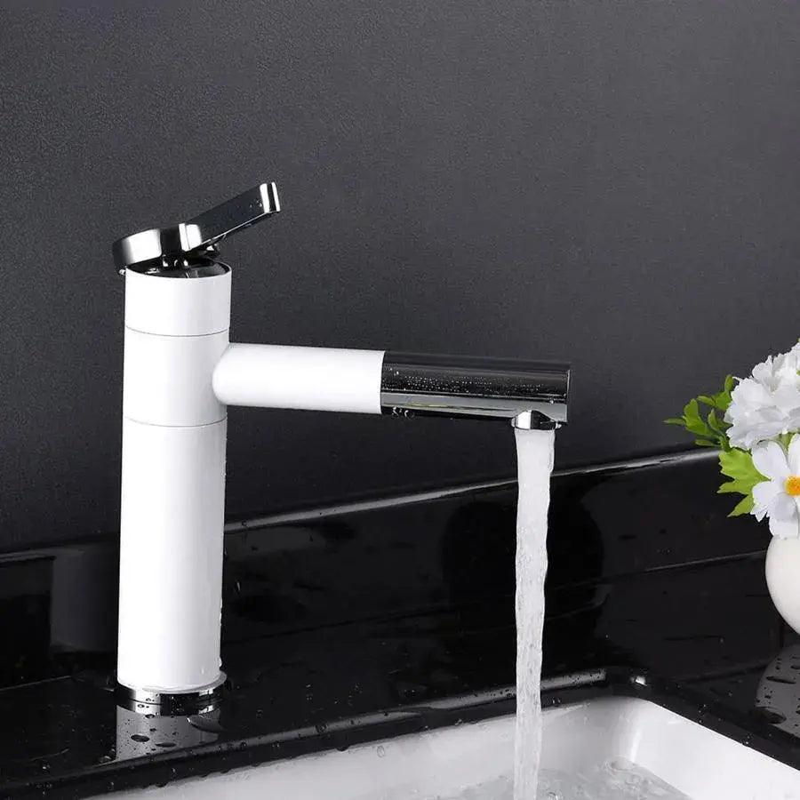Washbasin Battery με εκχυλίσιμο ντους, υγιεινό ορείχαλκο, λευκό, WZX/2021