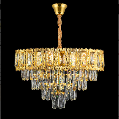 Κρυστάλλινος πολυέλαιος BELVEDERE Eleganza 8xE14, Διάμετρος 49cm, Γυαλιστερό Χρυσό, Ρυθμιζόμενο Ύψος