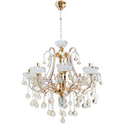 Ari Chandelier, 8*E14, λευκό με χρυσό, μέταλλο και κρύσταλλο