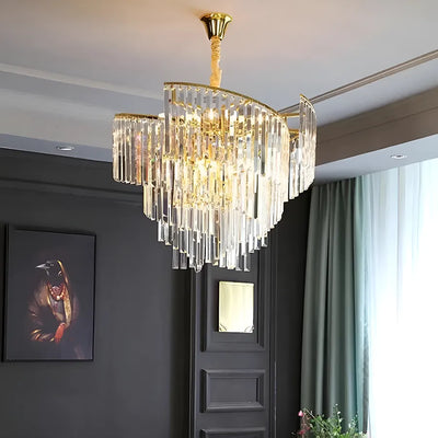 Πολυέλαιος Crystal Trianon Eleganza 6x E27, διάμετρος 47cm, γυαλιστερό χρυσό, ρυθμιζόμενο ύψος
