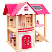 Doll Cottage με έπιπλα ροζ κουκούλα
