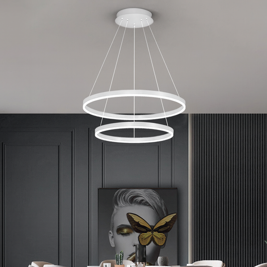 Κρεμαστός πολυέλαιος LED με τηλεχειριστήριο CASIANA 42W, 2 κύκλοι, Κρύο/Ζεστό/Ουδέτερο φως, Ρυθμιζόμενο, Λευκό, Ρυθμιζόμενο ύψος