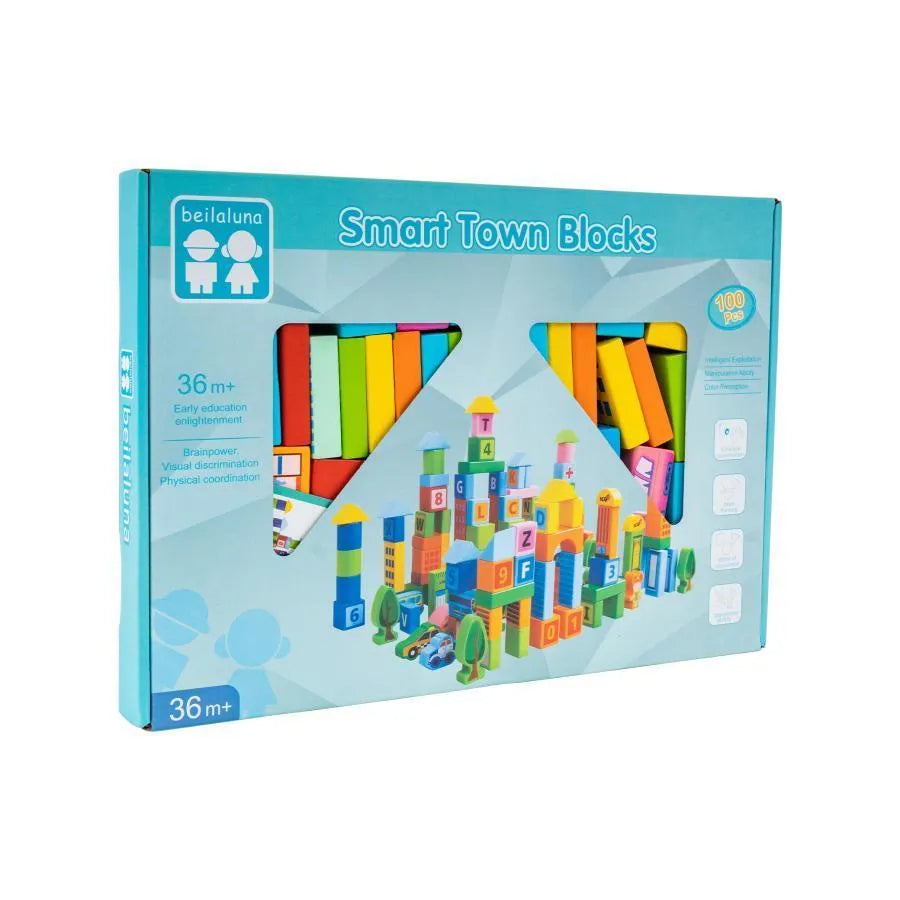 Διαδραστικό παιχνίδι Cubes με την αστική πόλη για κατασκευή, 100 κομμάτια, ξύλο