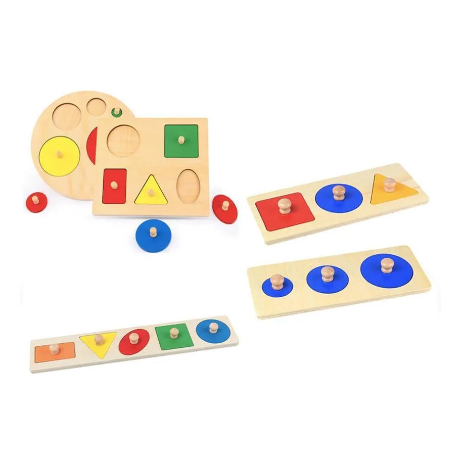 Παιχνίδι τύπου πολύχρωμου πίνακα με γεωμετρικά σχήματα, 6 κομμάτια, ξύλο