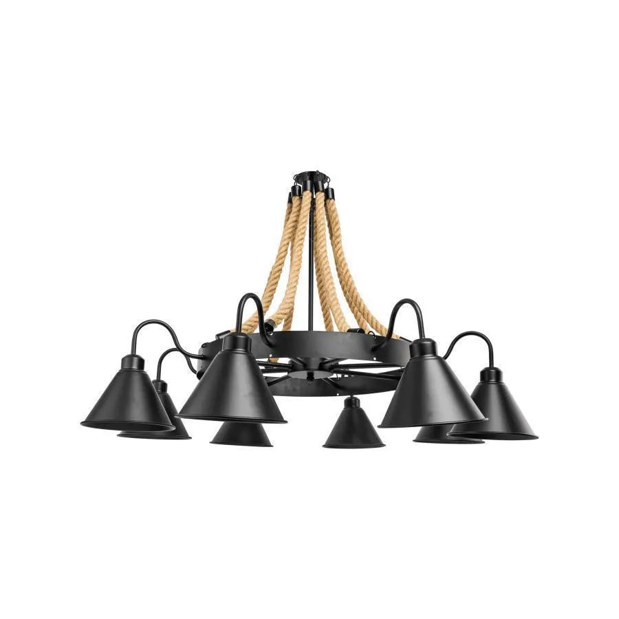 Indiana Chandelier, 8*E27, Metal and Rope, Black