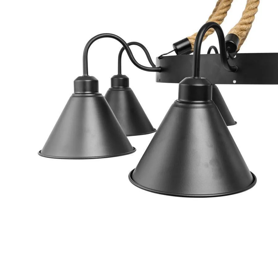 Indiana Chandelier, 8*E27, Metal and Rope, Black