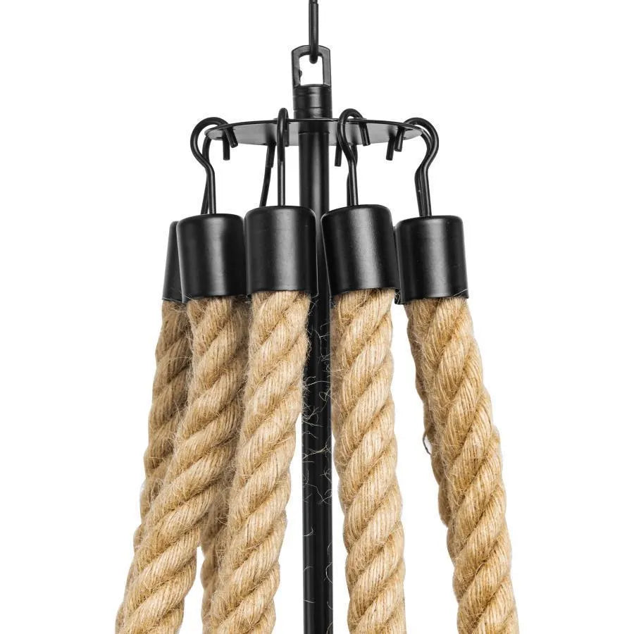 Indiana Chandelier, 8*E27, Metal and Rope, Black