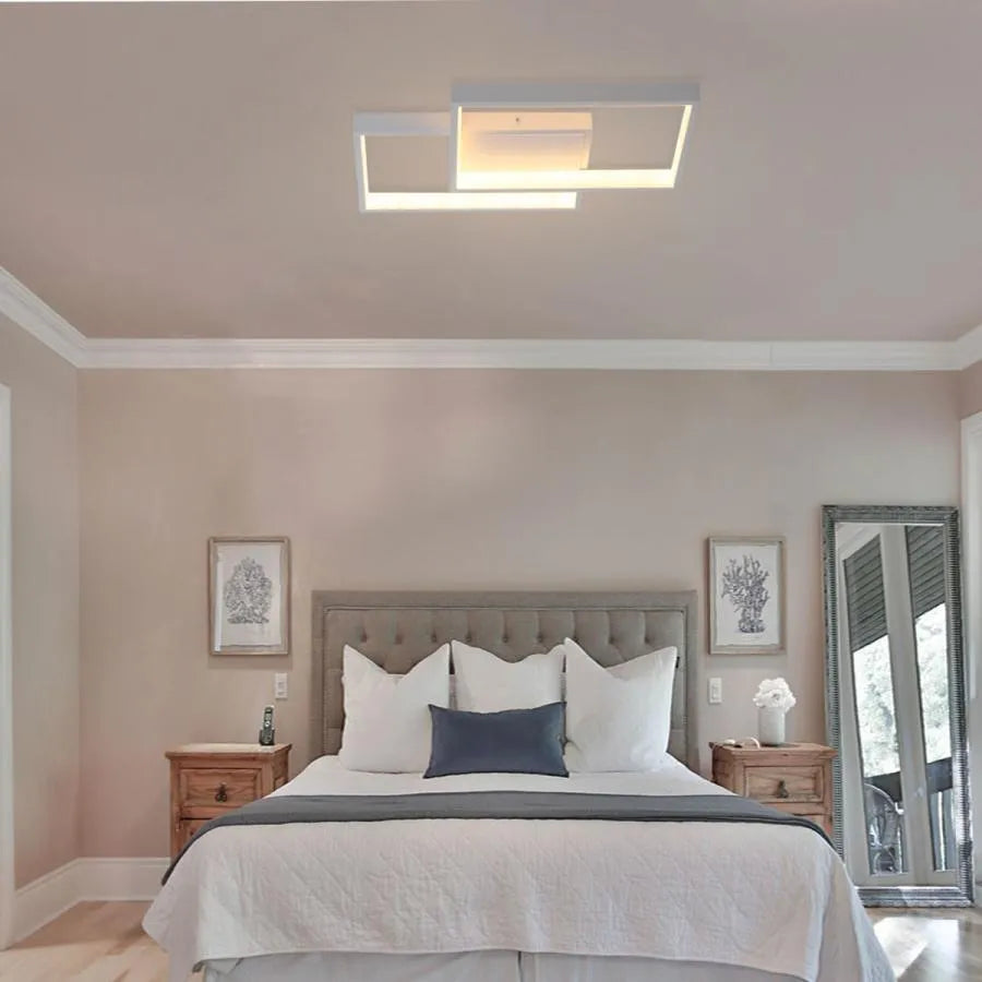 Πολυέλαιος LED με τηλεχειριστήριο LANDYN 62W, 2 Τετράγωνα, Κρύο/Ζεστό/Ουδέτερο φως, Ρυθμιζόμενο, Λευκό