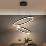 Κρεμαστός πολυέλαιος LED με τηλεχειριστήριο CASIANA 41W, 2 κύκλοι, Κρύο/Ζεστό/Ουδέτερο φως, Ρυθμιζόμενο, Μαύρο, Ρυθμιζόμενο ύψος