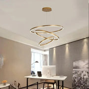 Κρεμαστός πολυέλαιος LED με τηλεχειριστήριο AZARIAH 130W, 3 κύκλοι, Κρύο/Ζεστό/Ουδέτερο φως, Ρυθμιζόμενο, Γυαλιστερό χρυσό, Ρυθμιζόμενο ύψος