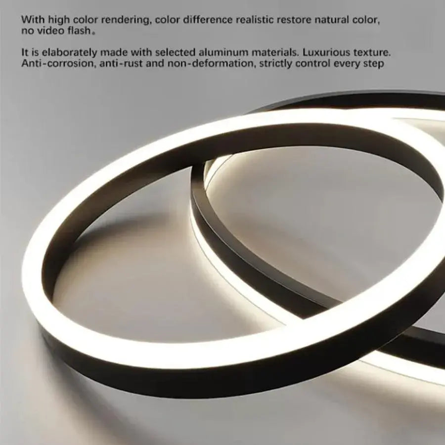 Κρεμαστός πολυέλαιος LED με τηλεχειριστήριο CASIANA 84W, 3 κύκλοι, Κρύο/Ζεστό/Ουδέτερο φως, Ρυθμιζόμενο, Μαύρο, Ρυθμιζόμενο ύψος