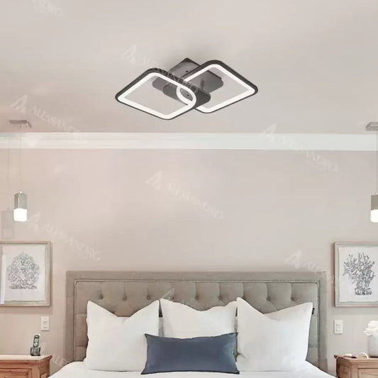 Πολυέλαιος LED με τηλεχειριστήριο ZOE 39W, 2 Τετράγωνα, Κρύο/Ζεστό/Ουδέτερο φως, Ρυθμιζόμενο, Μαύρο