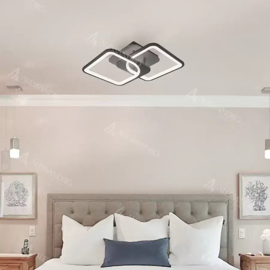 Πολυέλαιος LED με τηλεχειριστήριο ZOE 39W, 2 Τετράγωνα, Κρύο/Ζεστό/Ουδέτερο φως, Ρυθμιζόμενο, Μαύρο