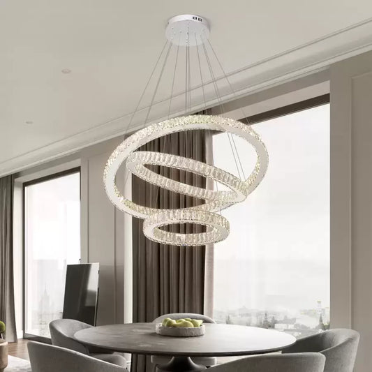 Κρεμαστός πολυέλαιος LED με τηλεχειριστήριο και κρύσταλλο CAYDEN 200W, 3 Κύκλοι, Κρύο/Ζεστό/Ουδέτερο φως, Ρυθμιζόμενο, Γυαλιστερό χρώμιο, Ρυθμιζόμενο ύψος