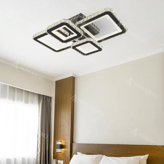 Πολυέλαιος LED με τηλεχειριστήριο και κρύσταλλο BLAKELY RGB 154W, 4 Τετράγωνα, Κρύο/Ζεστό/Ουδέτερο φως, Ρυθμιζόμενο, Μαύρο