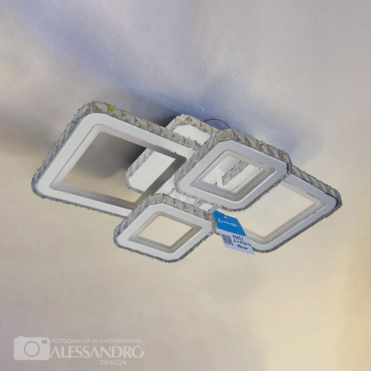 Πολυέλαιος LED με τηλεχειριστήριο και κρύσταλλο BLAKELY RGB 154W, 4 Τετράγωνα, Κρύο/Ζεστό/Ουδέτερο φως, Ρυθμιζόμενο, Λευκό