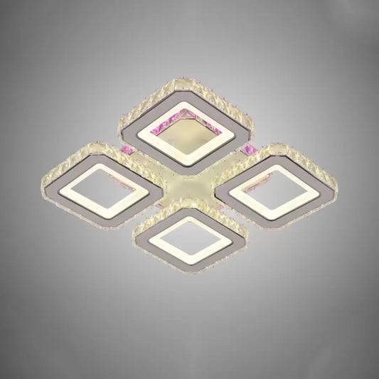 Πολυέλαιος LED με τηλεχειριστήριο και κρύσταλλο BLAKELY RGB 74W, 4 Τετράγωνα, Κρύο/Ζεστό/Ουδέτερο φως, Ρυθμιζόμενο, Λευκό