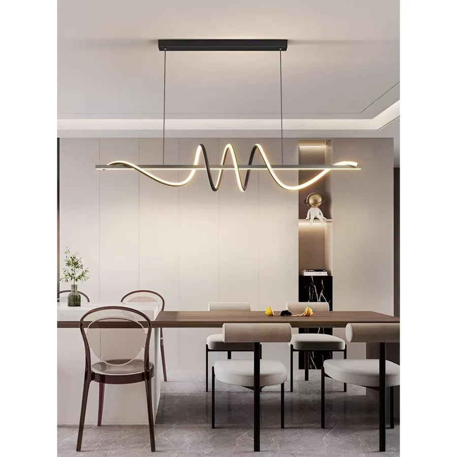 Κρεμαστός πολυέλαιος LED με τηλεχειριστήριο RIBBON 66W, Γραμμικό, Κρύο/Ζεστό/Ουδέτερο φως, Ρυθμιζόμενο, Μαύρο, Ρυθμιζόμενο ύψος