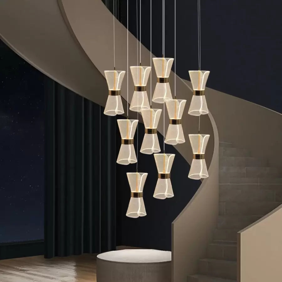 Κρεμαστός πολυέλαιος LED με τηλεχειριστήριο JEROME 58W, 10 Στοιχεία, Κρύο/Ζεστό/Ουδέτερο φως, Ρυθμιζόμενο, Χρυσό, Ρυθμιζόμενο ύψος