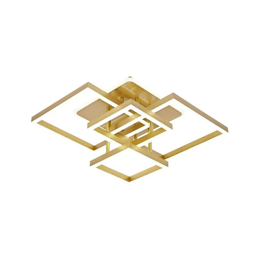 Πολυέλαιος LED με τηλεχειριστήριο LELAHEL 190W, 4 Τετράγωνα, Κρύο/Ζεστό/Ουδέτερο φως, Ρυθμιζόμενο, Χρυσό