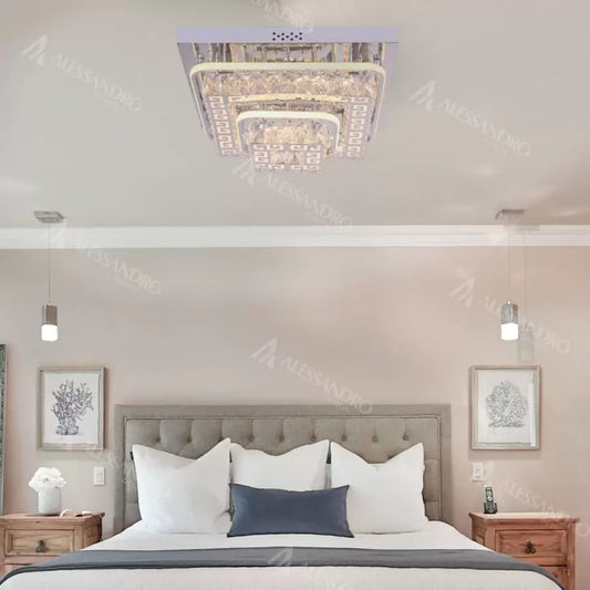 Πολυέλαιος LED με τηλεχειριστήριο και κρύσταλλο ETAN 66W, Κρύο/Ζεστό/Ουδέτερο φως, Ρυθμιζόμενο, Γυαλιστερό Chrome