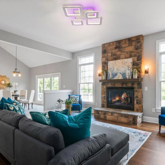 Πολυέλαιος LED με τηλεχειριστήριο και κρύσταλλο QUADRIS RGB, 78W, 4 τετράγωνα, κρύο/ζεστό/ουδέτερο φως, ρυθμιζόμενο, λευκό