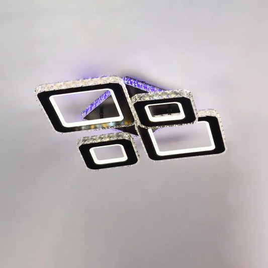 Πολυέλαιος LED με τηλεχειριστήριο και κρύσταλλο TERRANO RGB 162W, 4 Τετράγωνα, Κρύο/Ζεστό/Ουδέτερο φως, Ρυθμιζόμενο, Μαύρο