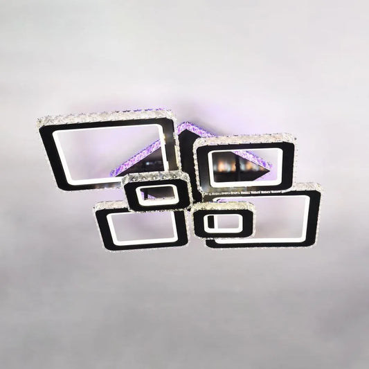 Πολυέλαιος LED με τηλεχειριστήριο και κρύσταλλο TERRANO RGB 288W, 6 Τετράγωνα, Κρύο/Ζεστό/Ουδέτερο φως, Ρυθμιζόμενο, Μαύρο