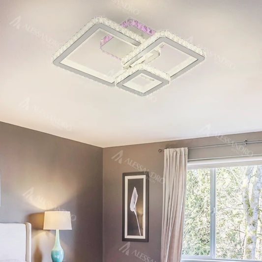 Πολυέλαιος LED με τηλεχειριστήριο και κρύσταλλο BLAKELY RGB 166W, 3 Τετράγωνα, Κρύο/Ζεστό/Ουδέτερο φως, Ρυθμιζόμενο, Λευκό