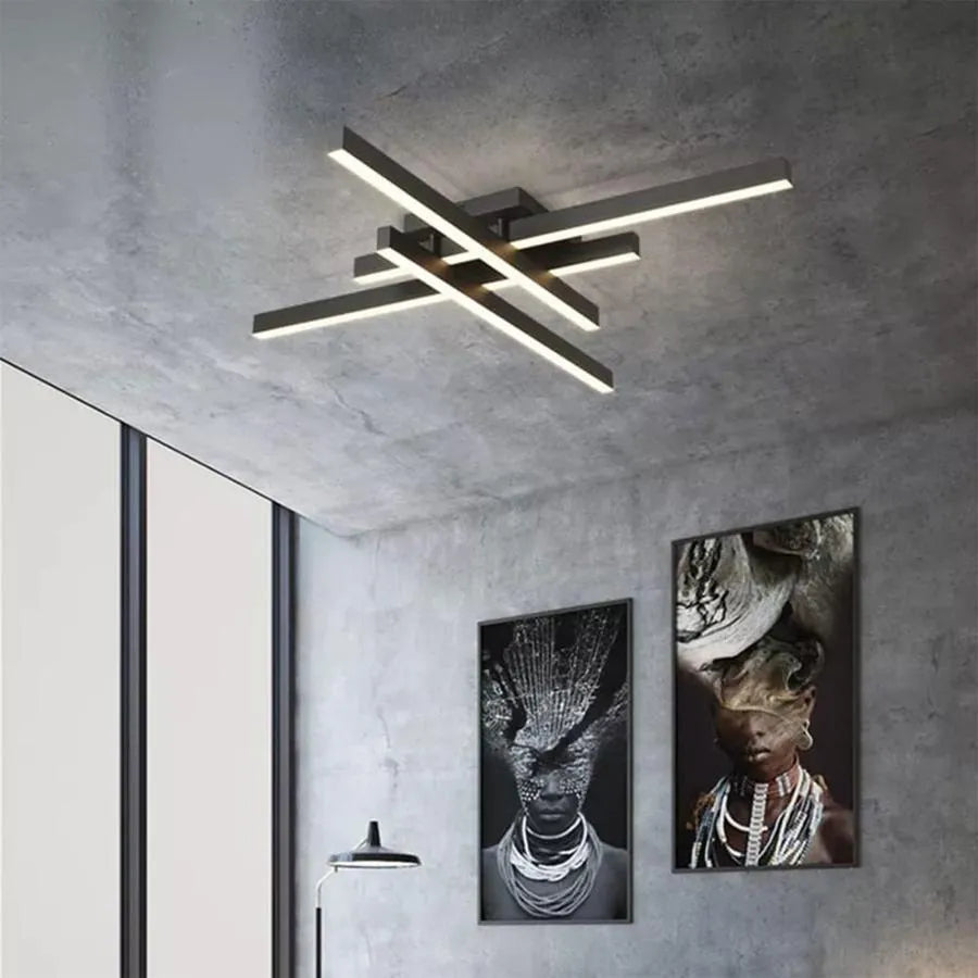 Πολυέλαιος LED με τηλεχειριστήριο MORA 80W, 4 Στοιχείων, Γραμμικό, Κρύο/Ζεστό/Ουδέτερο φως, Ρυθμιζόμενο, Μαύρο