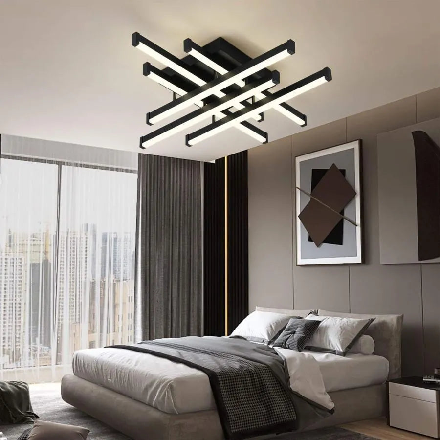 Πολυέλαιος LED με τηλεχειριστήριο MORA 120W, 6 Στοιχείων, Γραμμικό, Κρύο/Ζεστό/Ουδέτερο φως, Ρυθμιζόμενο, Μαύρο