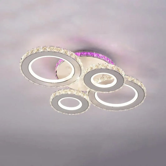 Πολυέλαιος LED με τηλεχειριστήριο και κρύσταλλο ZAFINA RGB 136W, 6 Κύκλοι, Κρύο/Ζεστό/Ουδέτερο φως, Ρυθμιζόμενο, Λευκό