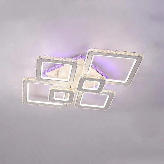 Πολυέλαιος LED με τηλεχειριστήριο και κρύσταλλο TERRANO RGB 288W, 6 τετράγωνα, κρύο/ζεστό/ουδέτερο φως, ρυθμιζόμενο, γυαλιστερό χρώμιο λευκό