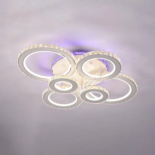 Πολυέλαιος LED με τηλεχειριστήριο και κρύσταλλο ZAFINA RGB 238W, 6 Κύκλοι, Κρύο/Ζεστό/Ουδέτερο φως, Ρυθμιζόμενο, Λευκό