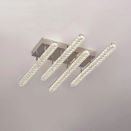 Πολυέλαιος LED με τηλεχειριστήριο και κρύσταλλο TEJANA 112W, Γραμμικό, Κρύο/Ζεστό/Ουδέτερο φως, Ρυθμιζόμενο, Γυαλιστερό Chrome