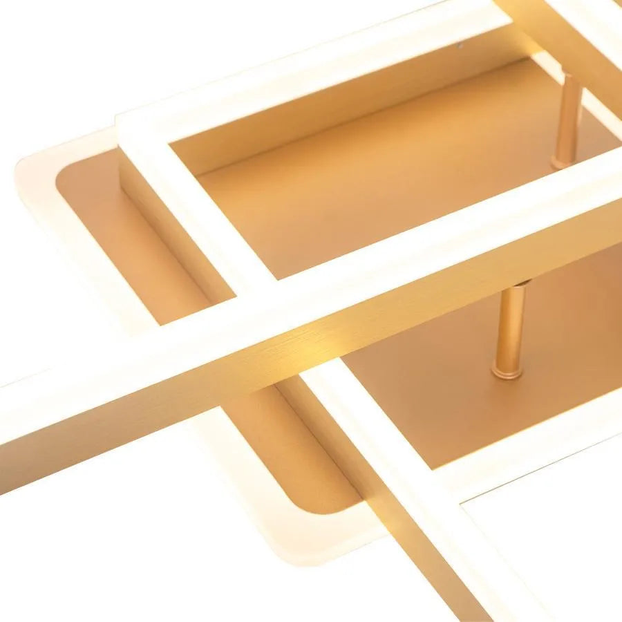 Πολυέλαιος LED με τηλεχειριστήριο ARWEN 142W, 2 τετράγωνα, κρύο/θερμό/ουδέτερο φως, ρυθμιζόμενο, χρυσό