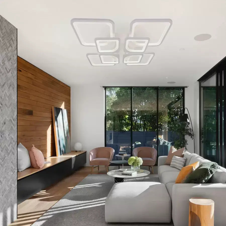 Πολυέλαιος LED με τηλεχειριστήριο ZOE 135W, 8 Τετράγωνα, Κρύο/Ζεστό/Ουδέτερο φως, Ρυθμιζόμενο, Λευκό