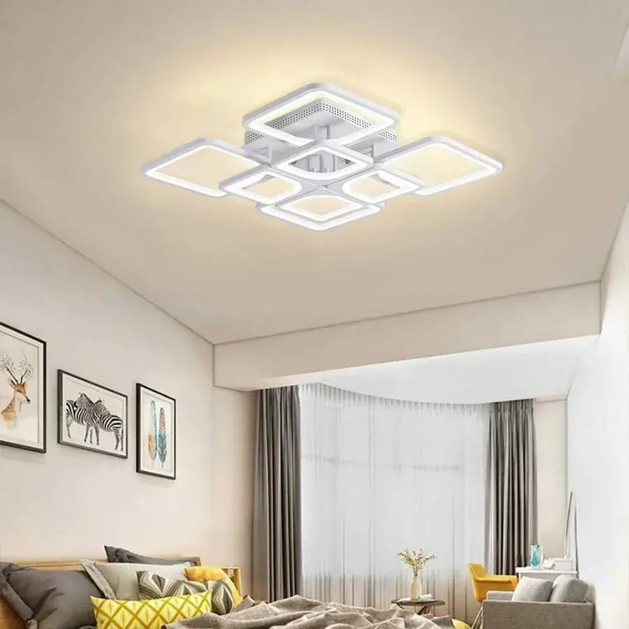 Πολυέλαιος LED με τηλεχειριστήριο ZOE 135W, 8 Τετράγωνα, Κρύο/Ζεστό/Ουδέτερο φως, Ρυθμιζόμενο, Λευκό