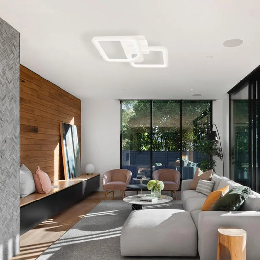 Πολυέλαιος LED με τηλεχειριστήριο ZOE 69W, 2 Τετράγωνα, Κρύο/Ζεστό/Ουδέτερο φως, Ρυθμιζόμενο, Λευκό