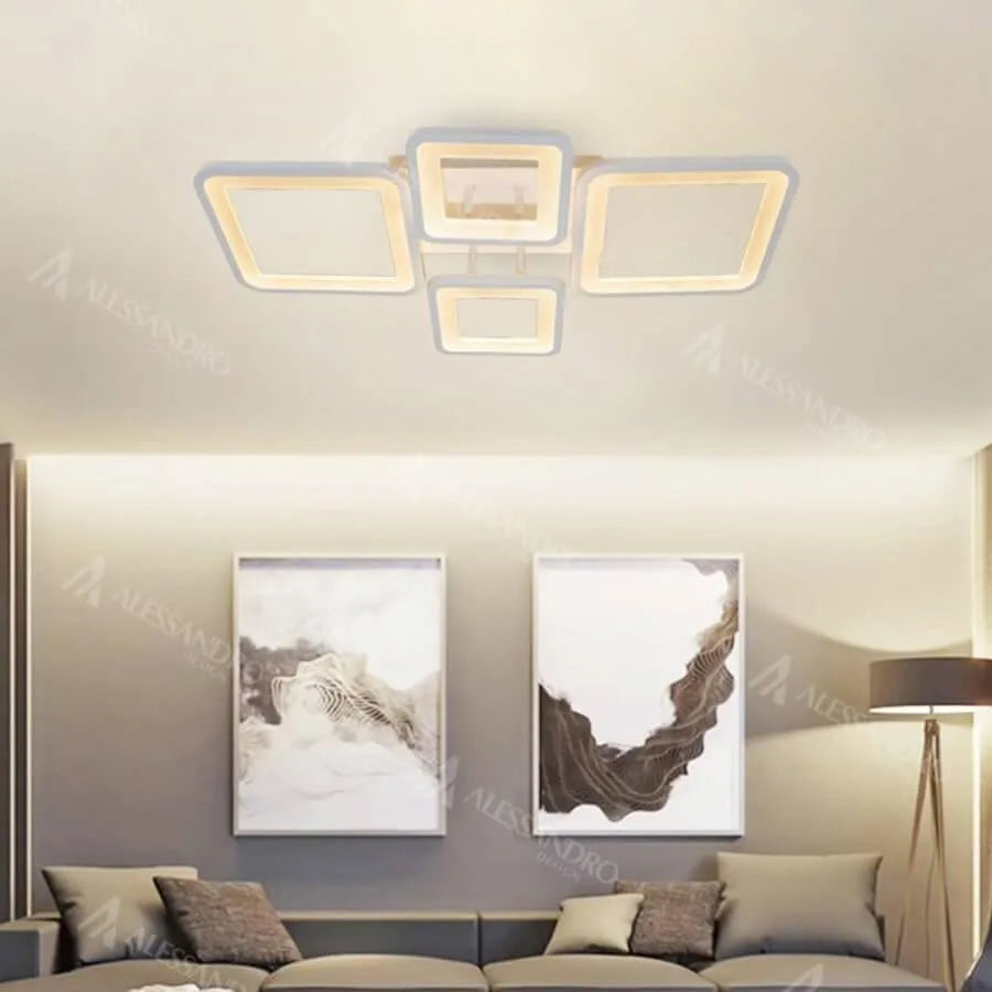 Πολυέλαιος LED με τηλεχειριστήριο ELLA 85W, 4 Τετράγωνα, Κρύο/Ζεστό/Ουδέτερο φως, Ρυθμιζόμενο, Λευκό