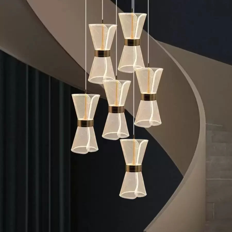 Κρεμαστός πολυέλαιος LED με τηλεχειριστήριο JEROME 38W, 6 Στοιχεία, Κρύο/Ζεστό/Ουδέτερο φως, Ρυθμιζόμενο, Χρυσό, Ρυθμιζόμενο ύψος