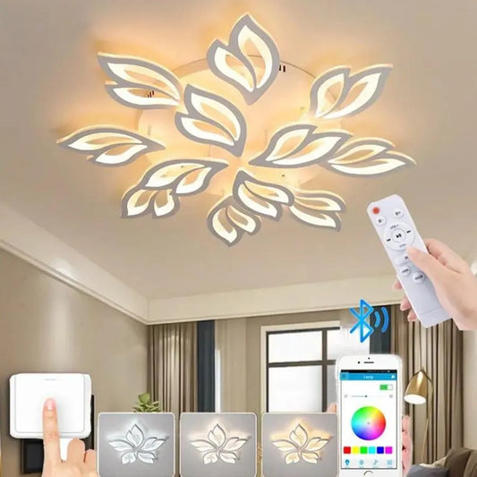 Πολυέλαιος LED με τηλεχειριστήριο LILY 150W, 12 Στοιχεία, Κρύο/Ζεστό/Ουδέτερο φως, Ρυθμιζόμενο, Λευκό