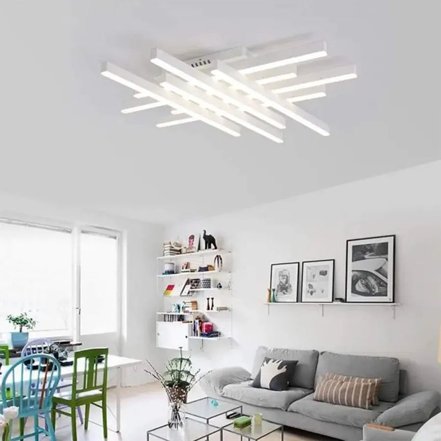 Πολυέλαιος LED με τηλεχειριστήριο MORA 160W, 8 Στοιχεία, Γραμμικό, Κρύο/Ζεστό/Ουδέτερο φως, Ρυθμιζόμενο, Λευκό