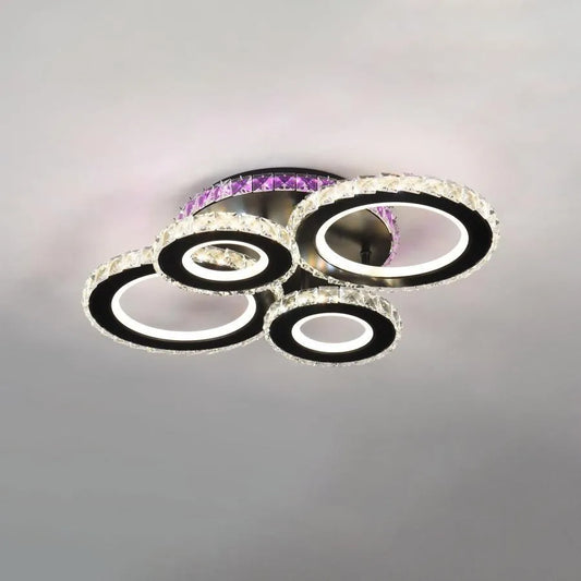 Πολυέλαιος LED με τηλεχειριστήριο και κρύσταλλο ZAFINA RGB 136W, 4 Κύκλοι, Κρύο/Ζεστό/Ουδέτερο φως, Ρυθμιζόμενο, Μαύρο