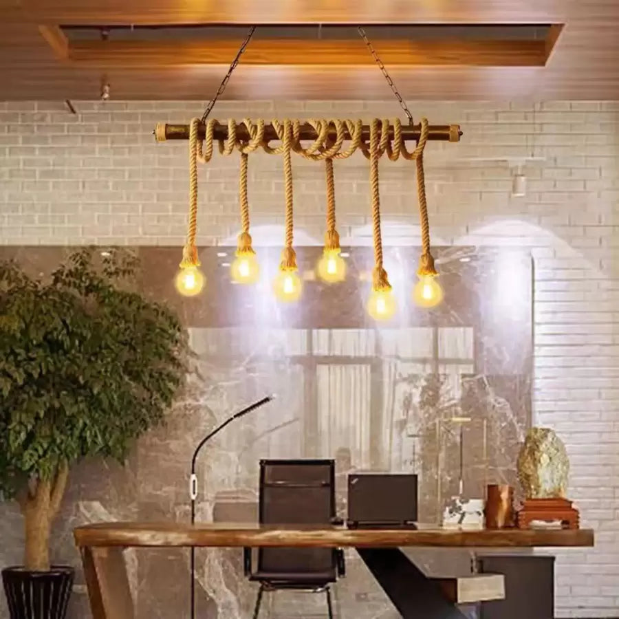 Vintage πολυέλαιος με σχοινί pedro, 6 x e27 κλειστό ξύλο