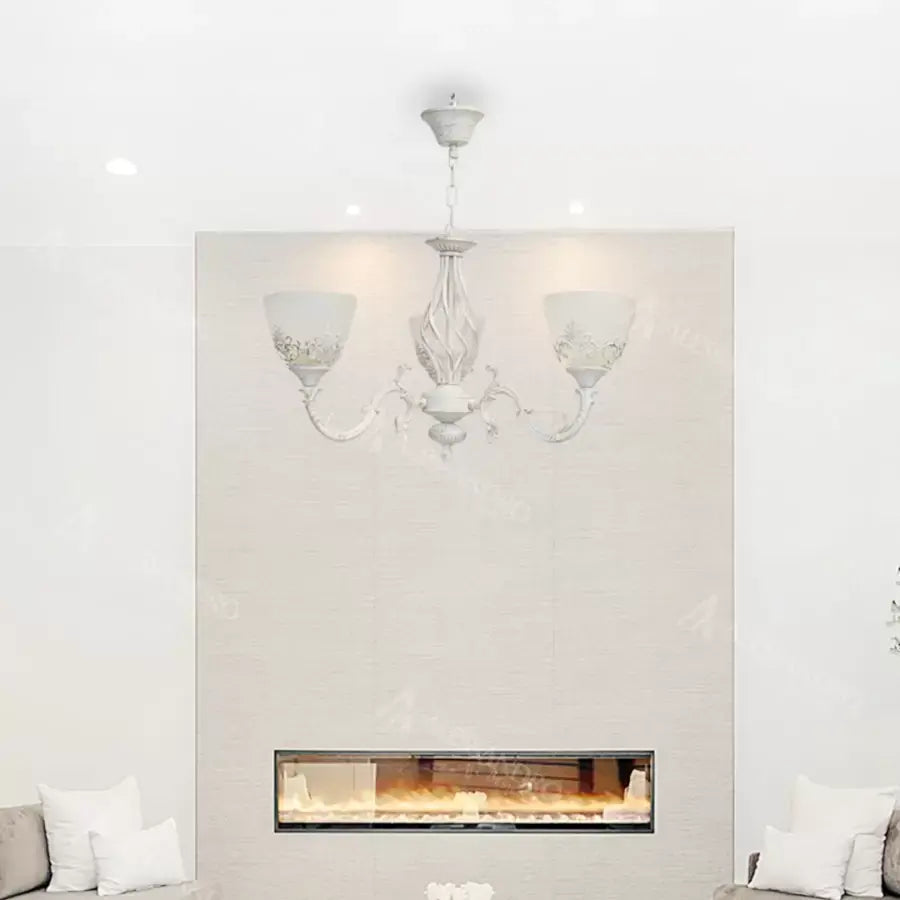 Πολυέλαιος VINTAGE, Κρεμαστό τύπου με μπράτσα, ΚΑΤΟΙΚΙΑ, Κυκλικό, 3xE27, Γυαλί και Μέταλλο, Λευκό