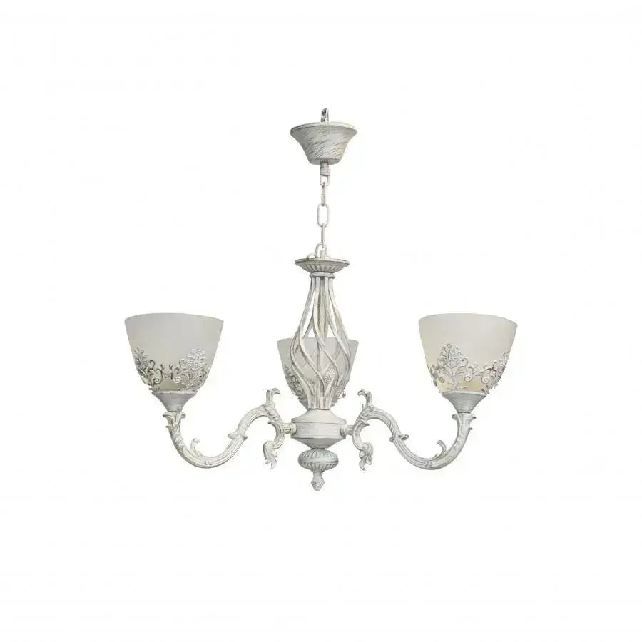 Πολυέλαιος VINTAGE, Κρεμαστό τύπου με μπράτσα, ΚΑΤΟΙΚΙΑ, Κυκλικό, 3xE27, Γυαλί και Μέταλλο, Λευκό