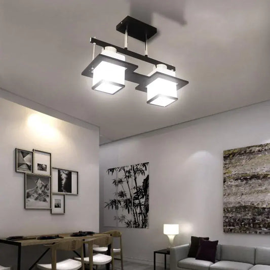 Aramis Classic Πολυέλαιος με Ξύλινη Τετράγωνη Απόχρωση 2X E27 Λευκό Μαύρο